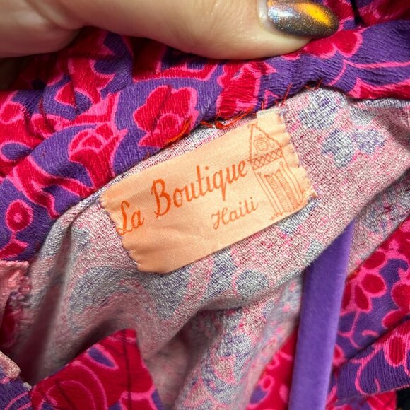 60s Vintage Tropical Barkcloth Psychedelic Mermaid Maxi Dress - Picture 7 of 10